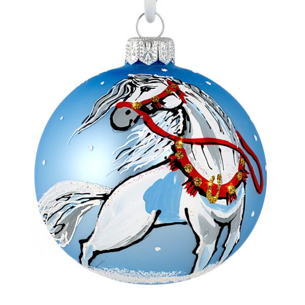 Horse Symbol of 2026 Glass Christmas Tree Ornament in Blue
