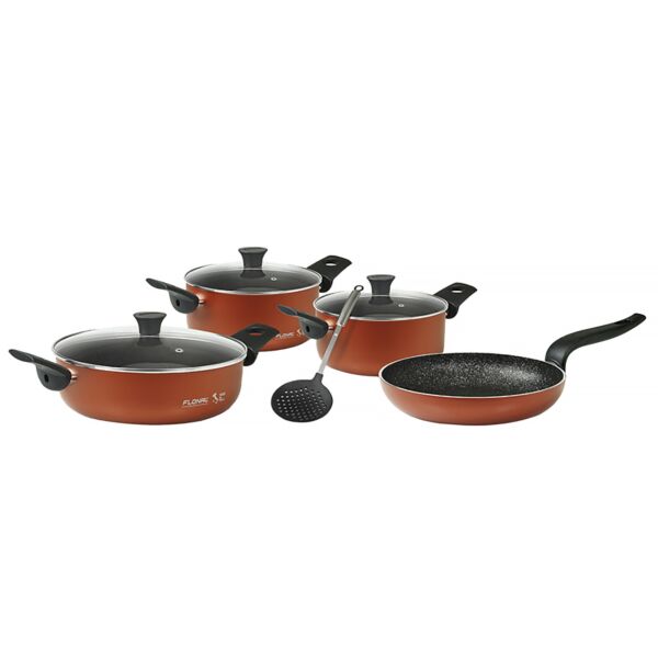  Italian 8-Piece Forged Aluminum Nonstick Granite Cookware Set - Flonal PEPITA / Red Bronze 