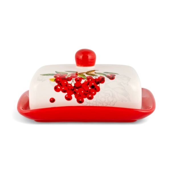Red Viburnum Provence Ceramic Butter Dish with Lid