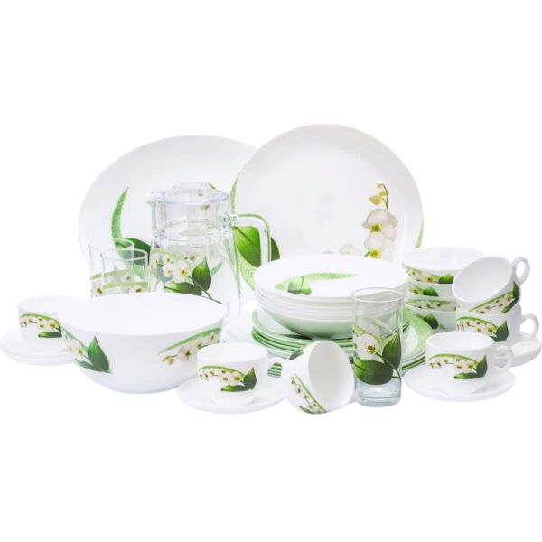 Glass Dinnerware Set 46 pcs Service for 6 Diwali White Orchid