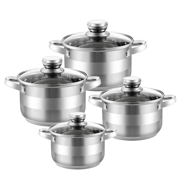 Stainless Steel Cookware Pot with Glass Lid Set of 4