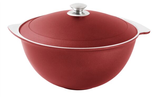 Red Cast Aluminum Asian Cauldron / Kazan for Making Pilaf with Lid 12.7-qt (12 L)