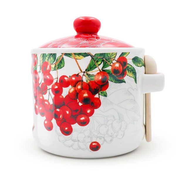 Viburnum Ceramic Honey Jar with Lid and Wooden Spoon