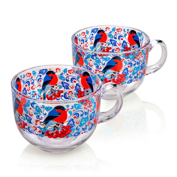 Bullfinches Glass Mug Set of 2
