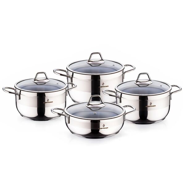Stainless Steel Casserole with Glass Lid 8-Piece Cookware Set