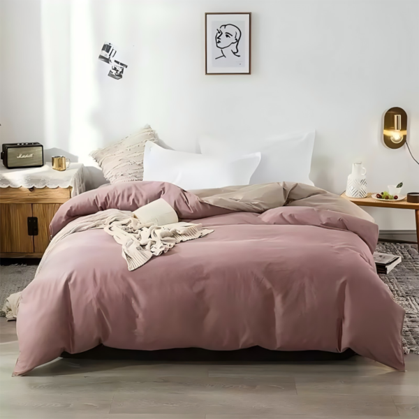 Dusty Rose Duvet Cover Set with 2 Pillowcases