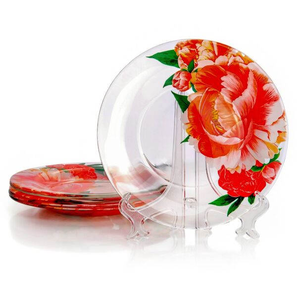 Peonies Glass Dessert Plate Set of 6