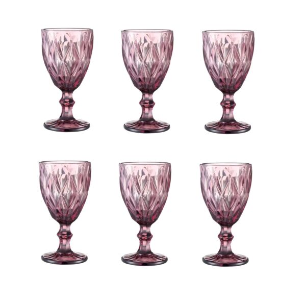 Pink Vintage Embossed Heavy Bottom Goblets Set of 6