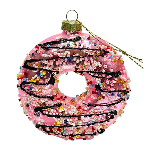 Pink Donut Glass Christmas Tree Ornament