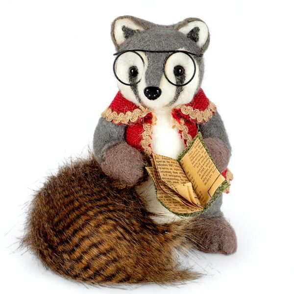8.7&quot; Gray Raccoon with Book Christmas Decoration