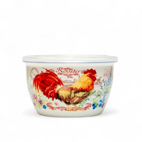 Golden Rooster Vintage Enamel Bowl with Lid