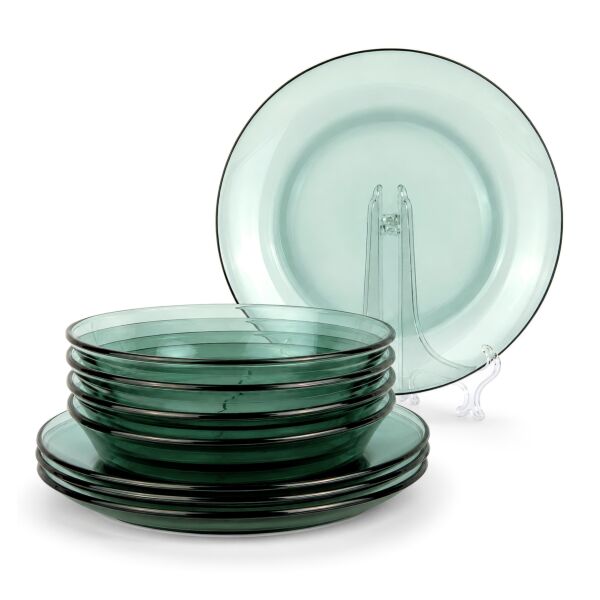 Borosilicate glass dessert and soup plates, green color, Set of 8