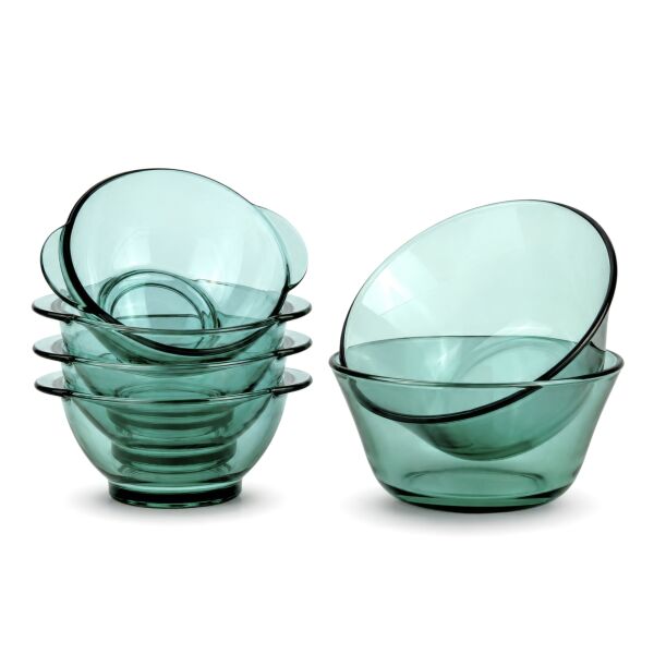 Borosilicate glass serving ware set, green color, Set of 6