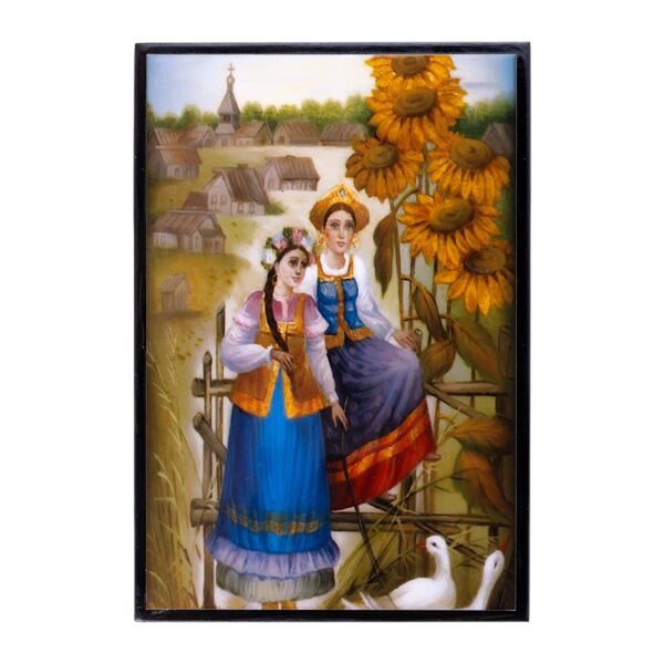 Wooden Jewelry Trinket Box Girls with Sunflowers