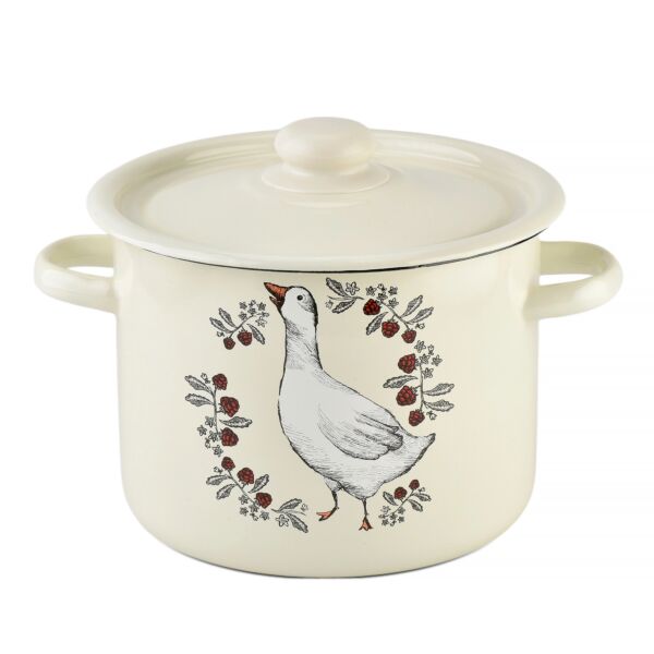 Enamel Stock Pot with Lid Spring Geese 