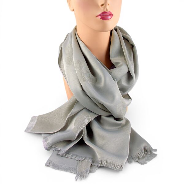 Double-Sided Silk Feeling Shawl Glittery Silver Pattern