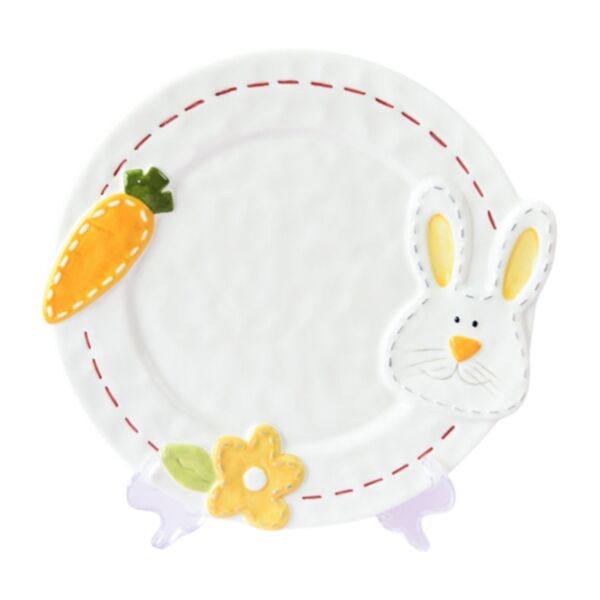 Porcelain Round Plate Stitched Bunny and Carrot
