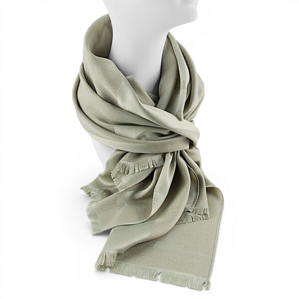 Double-Sided Silk Feeling Shawl Glittery Green Pattern
