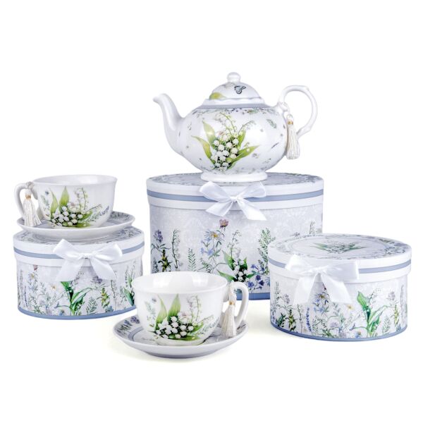 Lily of the Valley New Bone China Tea Set for 2 pers. in Gift Box