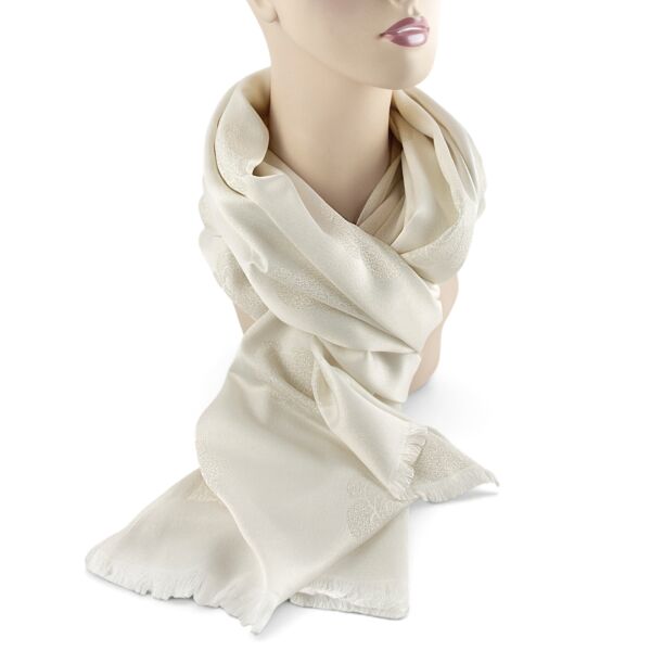Double-Sided Silk Feeling Shawl Glittery White Pattern