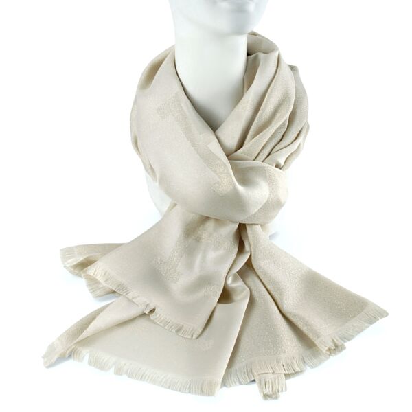Double-Sided Silk Feeling Shawl Glittery Creme Pattern
