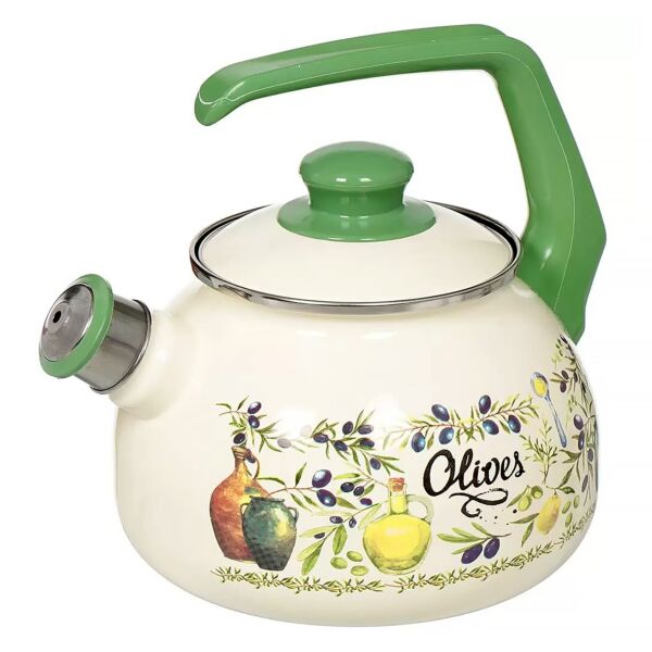 Olives Vintage Enamel Whistling Kettle