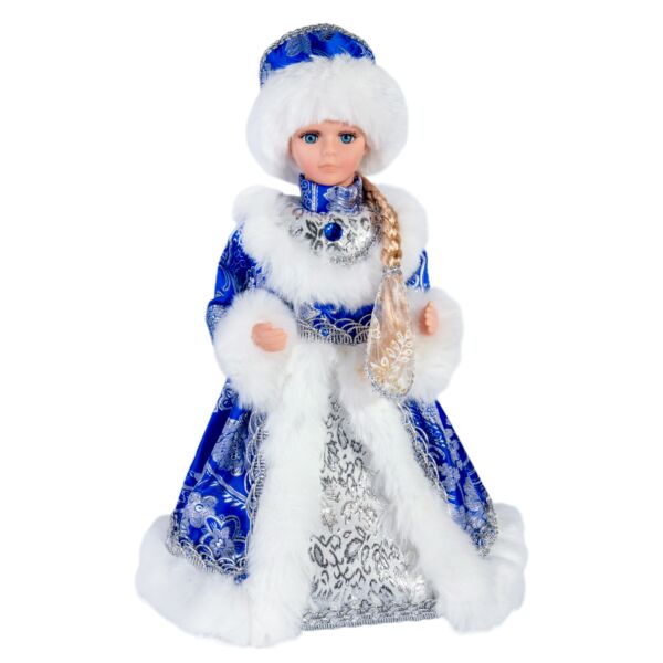 16.5&quot; Musical Snegurochka Christmas Figurine, White and Blue