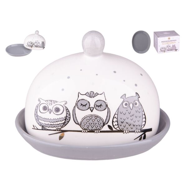 Owls Round Ceramic Butter Dish with Lid