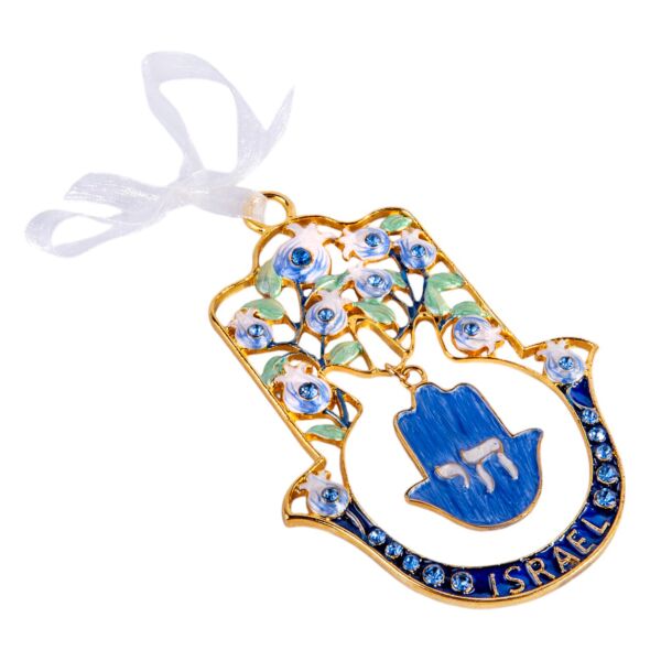 Handcrafted Jeweled Israel Hamsa in Gift Box