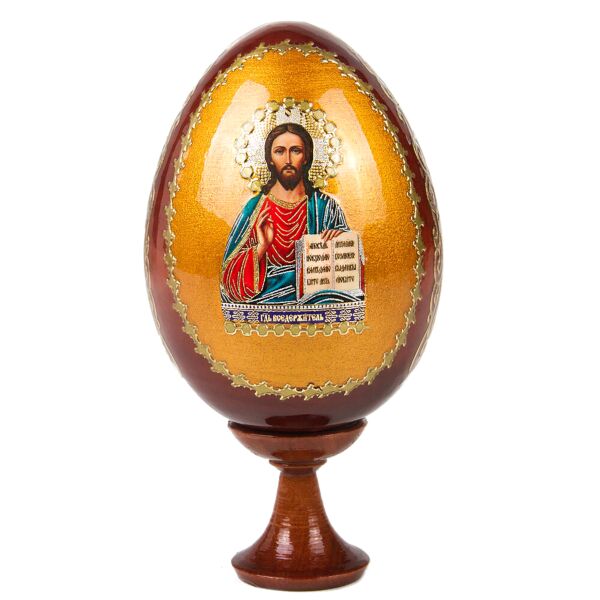 Christ the Savior Handmade Wooden Lacquer Egg on Stand