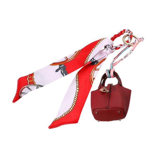 Leather Red Mini Purse with Petit Scarf Keychain