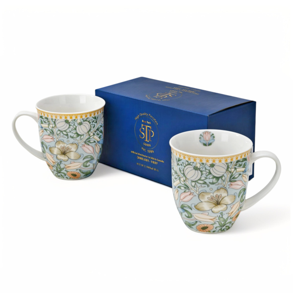 Morris Garden Large Porcelain Mug 13.5 oz. - Set of 2 in Gift Box