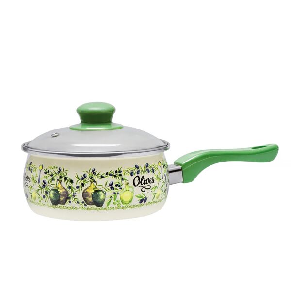 Olives Enamel Saucepan with Glass Lid