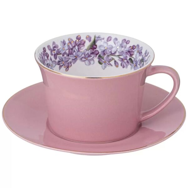 Lilac Pink Porcelain Cup and Saucer Set in Gift Box