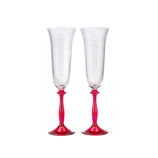 Red Stemmed Crystal Champagne Glasses Set of 2