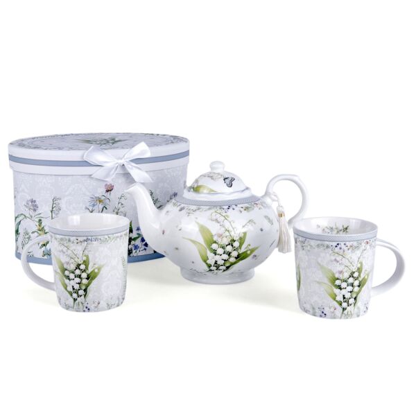 Lily of the Valley New Bone China Tea Set for 2 pers. in Gift Box