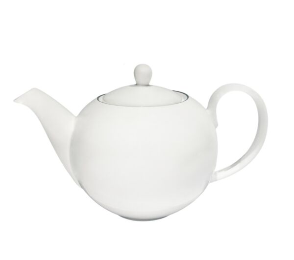 White Ceramic Teapot with Silver Rim