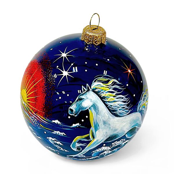 Collectible Hand-Painted Glass Ornament – White Horse | Premium 360° Holiday Design