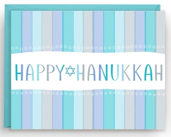 Hanukkah Cards- Happy Hanukkah Blue Stripe