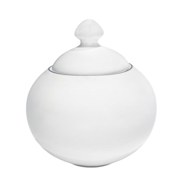 White Ceramic Sugar Bowl with Silver Rim