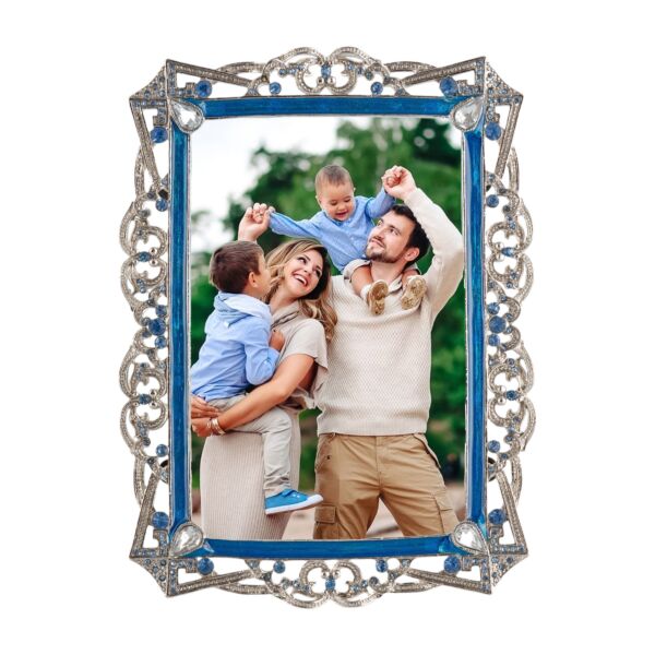 Vintage Royal Blue Picture Frame with Rhinestones
