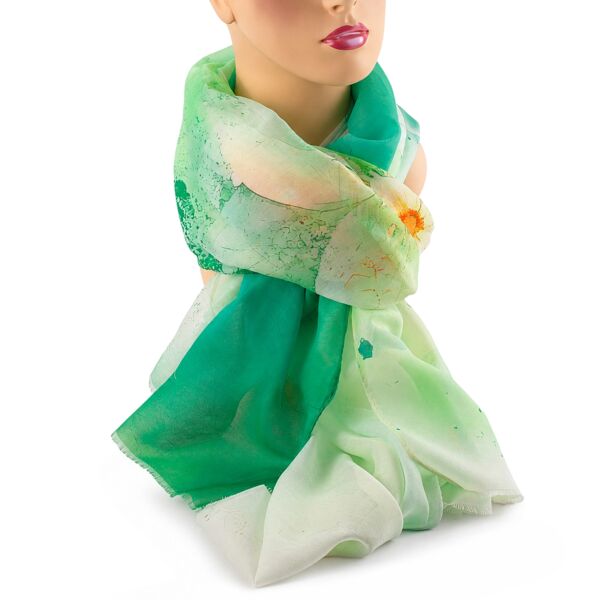 Double-Sided Shawl Green Watercolor Flowers