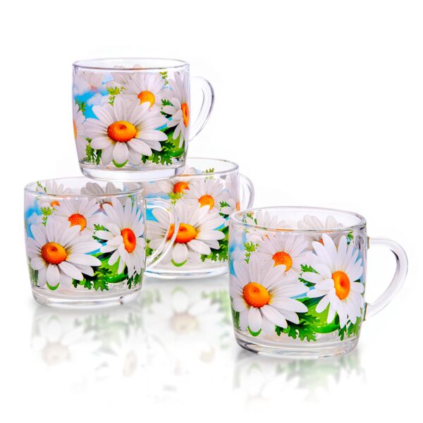 Daisy Field Glass Mugs Set of 4