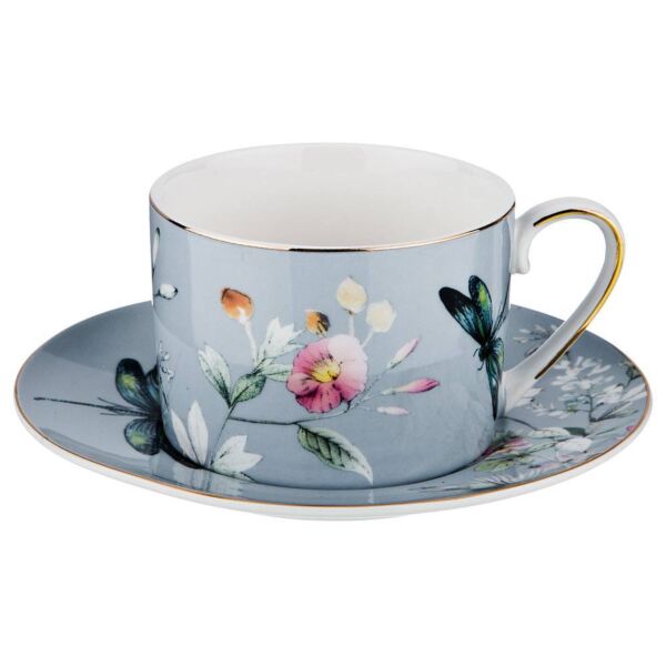 Dragonfly Blue Porcelain Cup and Saucer Set