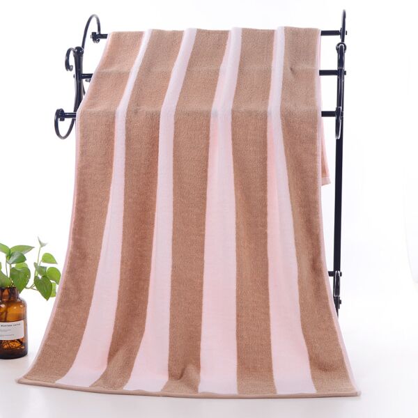Striped Cotton Bath and Beach Terry Towel (beige, white)