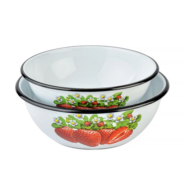 Strawberry Enamel Bowl Set of 2