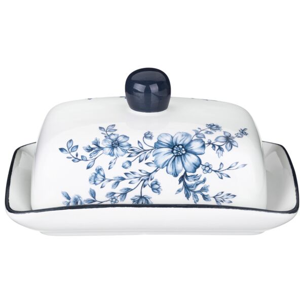 Vintage Blue Flowers Ceramic Butter Dish