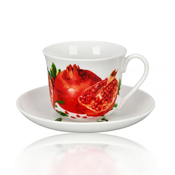 Pomegranate Large Porcelain Tea Cup and Saucer in Gift Box 13.5 oz. 