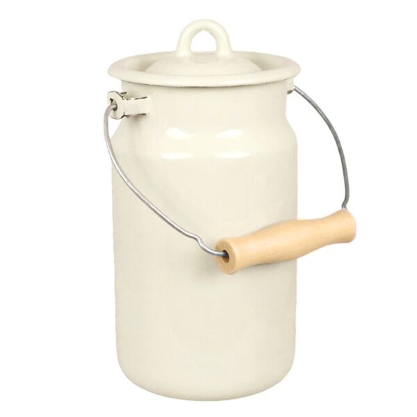 Ivory Vintage Enamel Milk Can with Lid