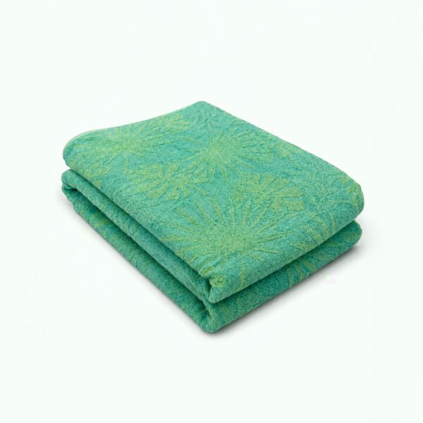 Jacquard Cotton Terry Throw Blanket in Green